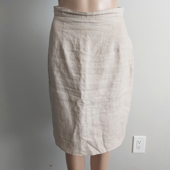 Pavlova oatmeal beige italian linen pencil skirt midi - Picture 1 of 12